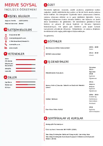 Yabancı Dil Öğretmeni Cv Örnekleri cv indir